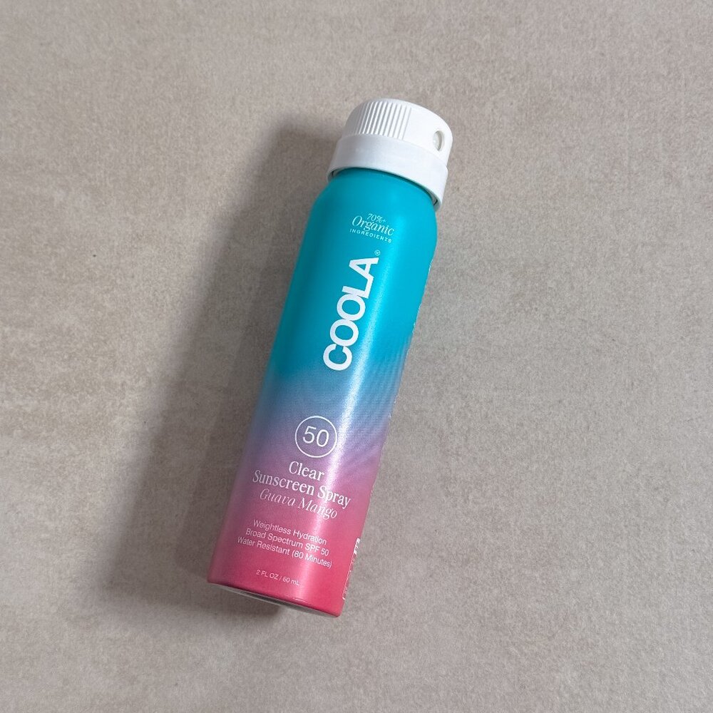 Coola SPF 50 Clear Sunscreen Spray Guava Mango Organic Travel Size